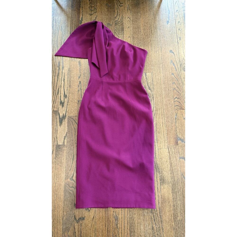 DRESS THE POPULATION Tiffany One-Shoulder Midi Dress In Dark Magenta Size Small - Picture 2 of 9